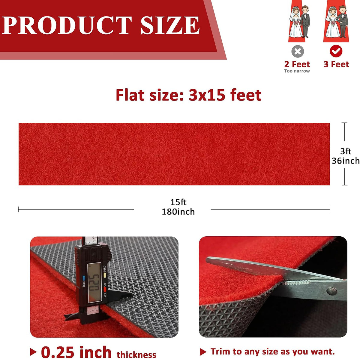 Extra Thick Red Carpet Runner for Party, 3ft x 15ft Red Runner Rug