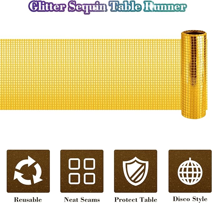 4 Packs Gold Disco Party Table Runner 12 x 108 Inches Mirror Glitter Table Runners for 70s 80s Disco Party Decorations Home Birthday Bachelorette Table Decorations