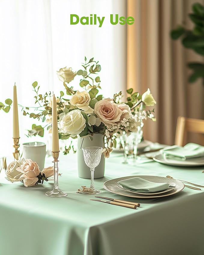 Pureegg Plastic Table Cloth Disposable 10 Pack, 54 x 108 Inch Table Cloths, Easter Party, Decorative Tablecloths, Rectangle, Light, Pastel Plastic Cover, Leakproof & Sturdy, Sage Green