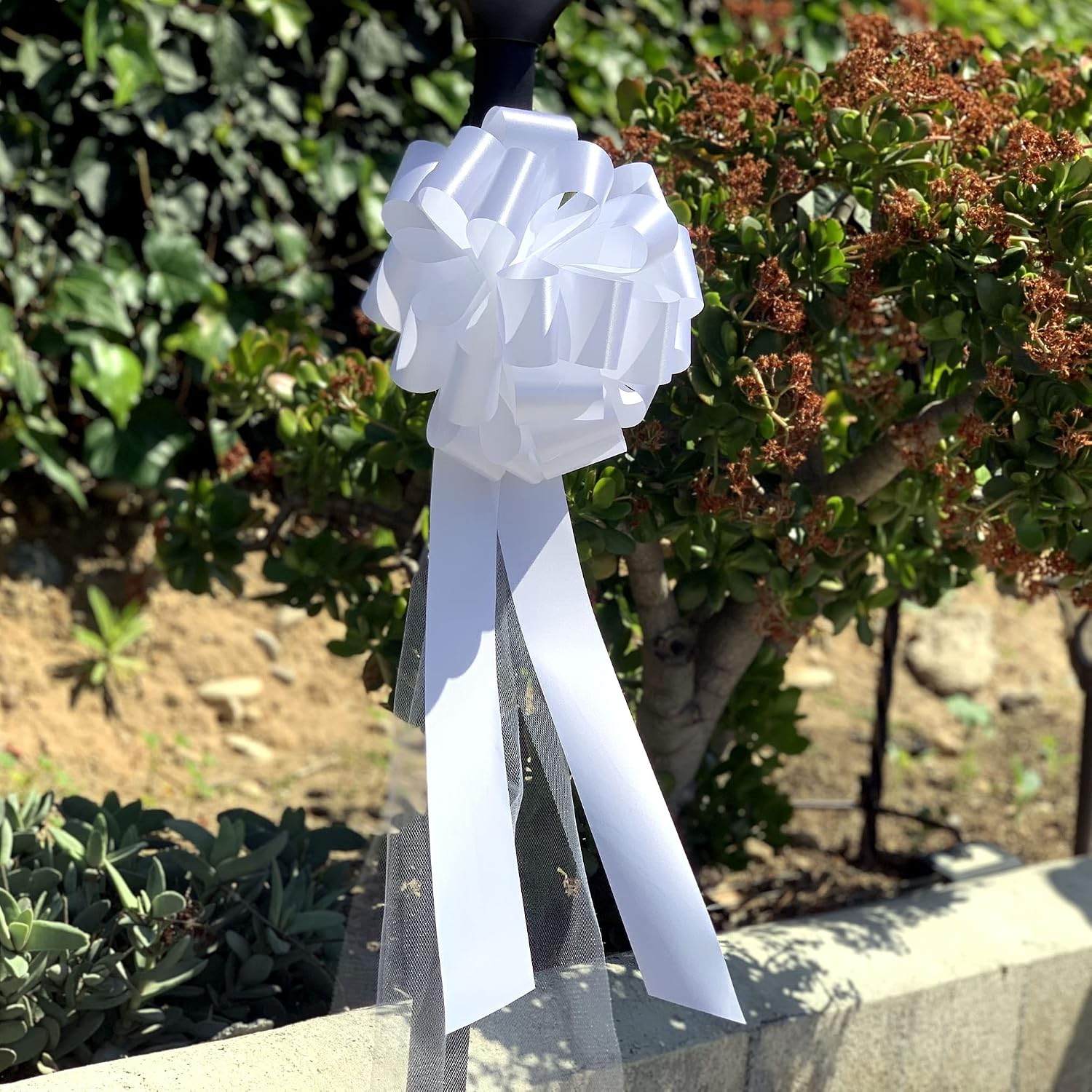 Large White Wedding Pull Bows with Long Tulle Tails - 9" Wide, Set of 6, 4th of July, America 250 Anniversary, Wedding Pew Bows, Mother's Day, Aisle Decor, Reception, Wreath, Anniversary, Graduation