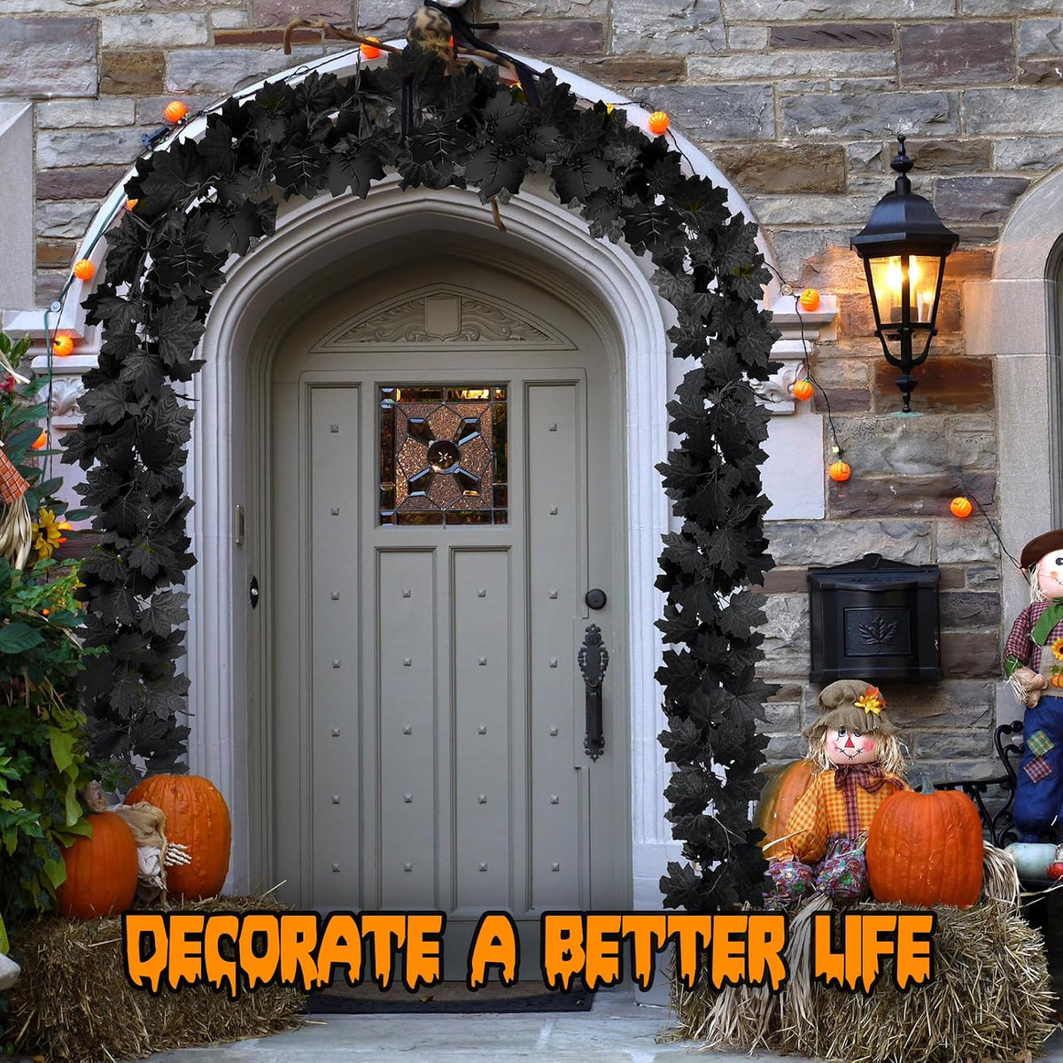 joyhalo 8 pack 5.7ft halloween garland black leaf on a desk or shelf