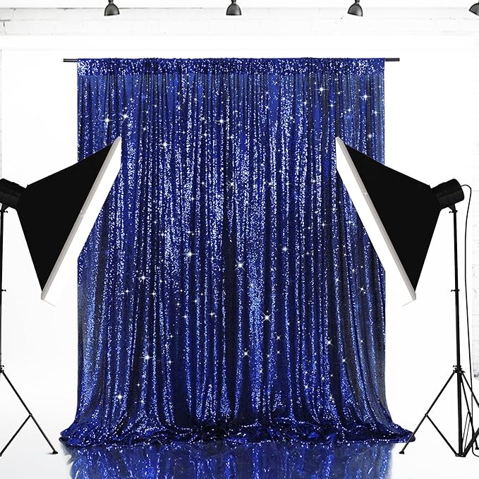 Eternal Beauty Navy Blue Sequin Backdrop, 5x7 Ft Glitter Background Curtains for Shimmer Photography Party Wedding Birthday Independence Day Back Drop Decor