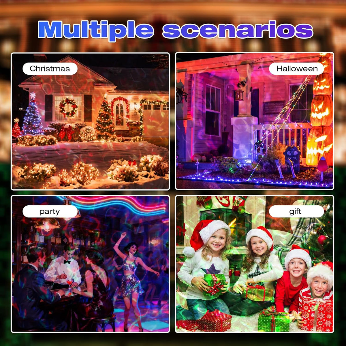 projector lights outdoor, 15 colors water wave ocean, front angle view