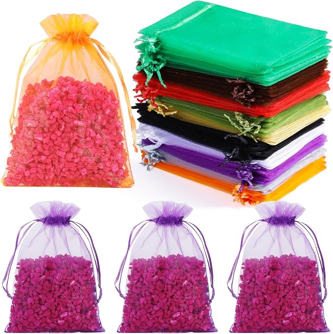 Hopttreely 50PCS Organza Wedding Favor Bags, 4x6 inches Jewelry Gift Bags with Drawstring for Party, Festival, Makeup (Mixed Color)