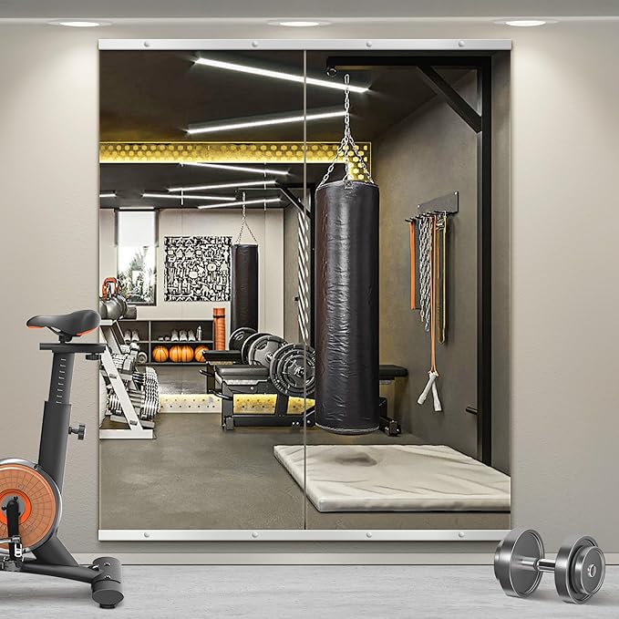 Home Gym Mirror for Wall,Mirror Full Length,60"x25"x2PCS,Glass Frameless Body Large Mirror for Home Gym,Workout,Bedroom,Garage(Silver)