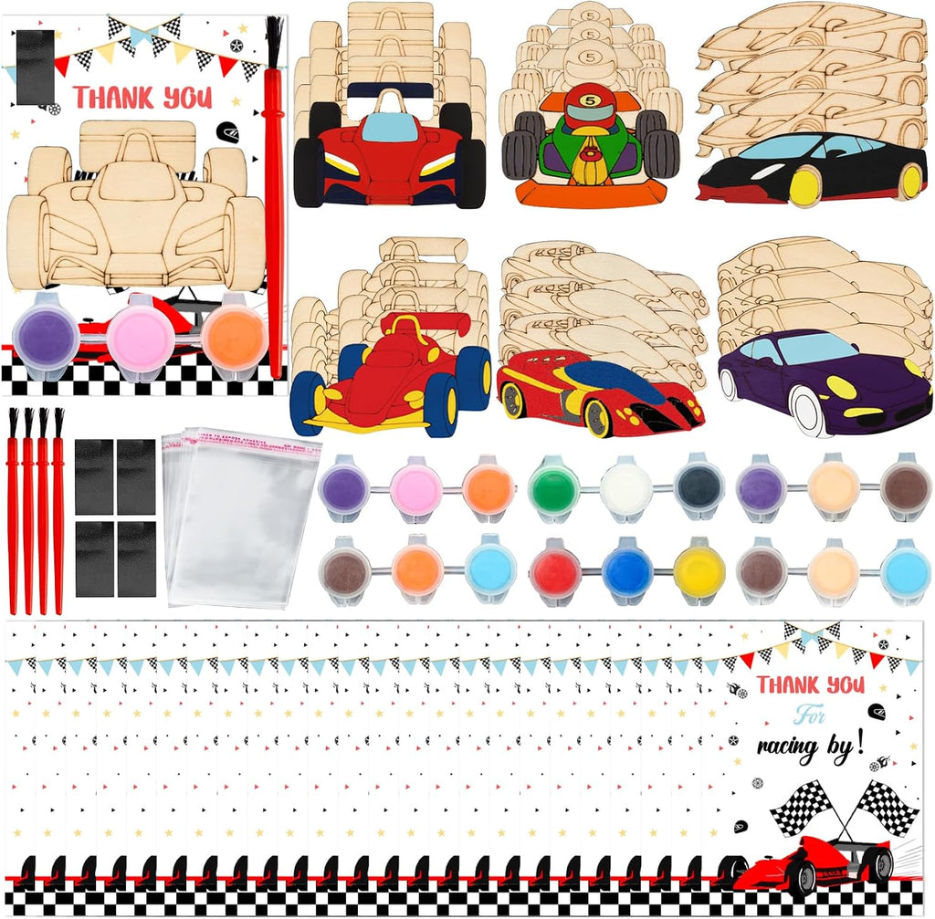 Bafeil 24 Set Race Car Party Favors, Painting Craft Kits | with Thank You Cards, Racing Cars Themed Birthday Party Decorations for One Two Fast Party Favors Goodie Bag Stuffers