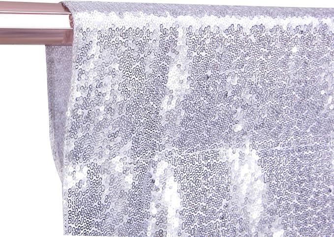Poise3EHome 10Ft x 10Ft Silver Sequin Backdrop Curtain, Glitter Thick Satin Background Drapes, Sparkly Opaque Photography Curtain, Sequence Xmas Thanksgiving Backdrop for Wedding Party Decor