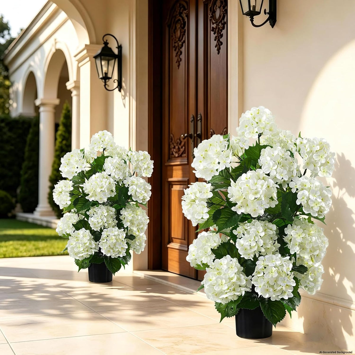 livole 2pcs artificial hydrangea tree potted for outdoor on a desk or shelf