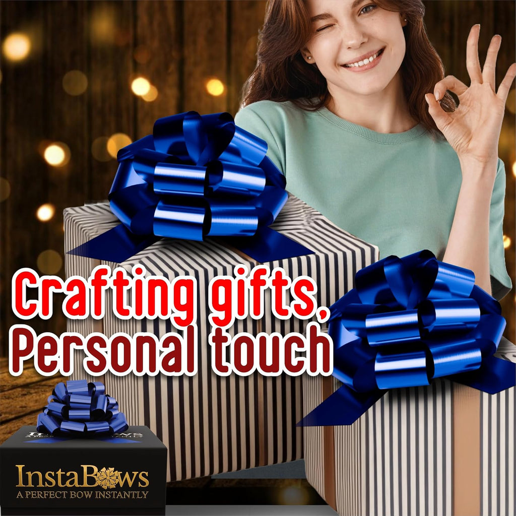 Large Gift Bow 12" Pull String Bow (Blue, 1XBow) | Perfect For Gift Wrapping Big Presents Cars Bikes & More