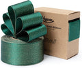 Christmas Ribbon Wired Green Satin Ribbons 1-1/2 Inch Double-Faced Gold Glitter for Tree Decoration, Wreath, Gift Wrapping, Home Decor 10 Yards