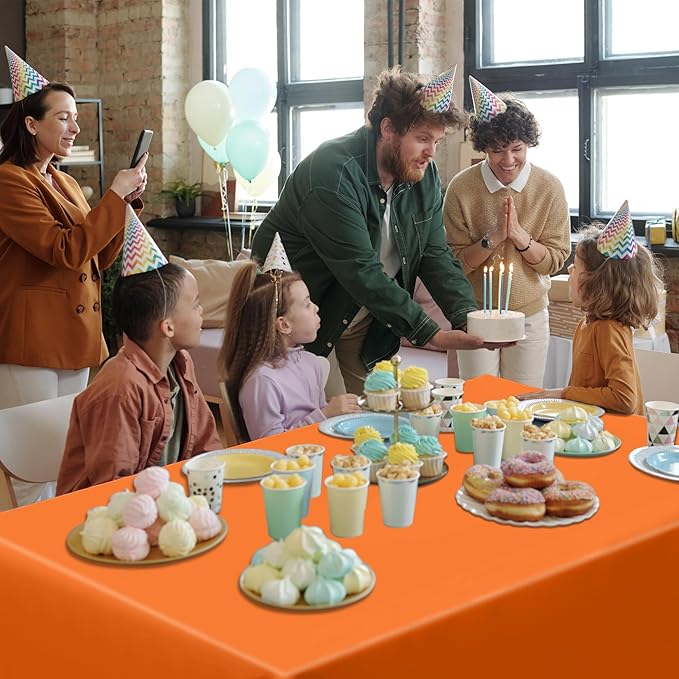 QZYL 4 PCS Table Cloth, 54" x 108" Orange Tablecloth Plastic, Multiple Colors Disposable Tablecloth for Indoor Outdoor Home Essentials, Waterproof Table Covers of Baptism Decorations Picnic Themed