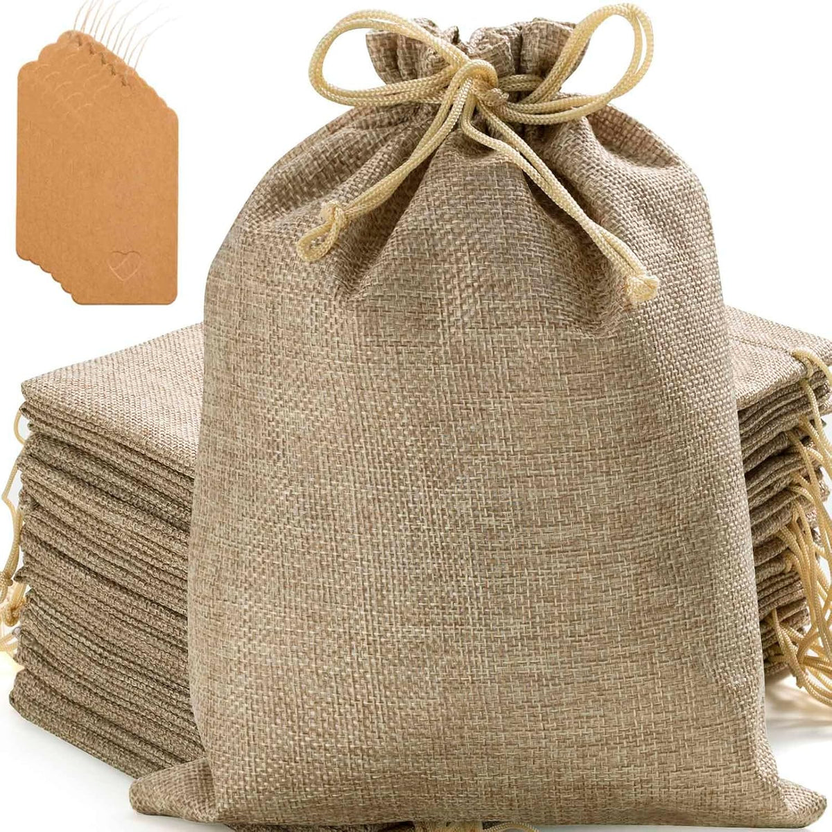 homum 50pcs burlap gift bags with drawstring and, main product view
