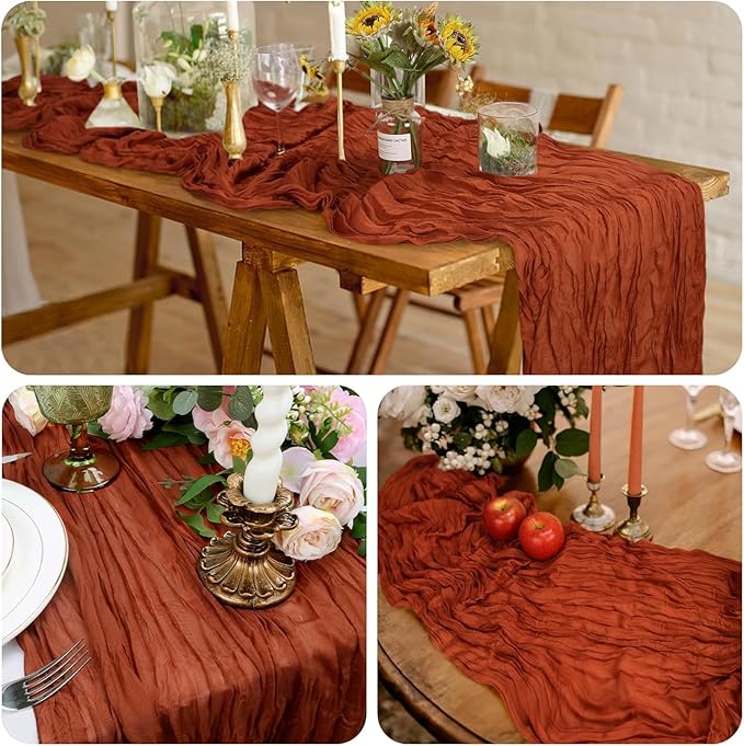12Pcs Terracotta Cheesecloth Table Runner 120 Inch10FT Terracotta Color Rustic Boho Cheesecloth Table Runnerfor Wedding Party Baby Shower Birthday Home Decor Holiday Decorations