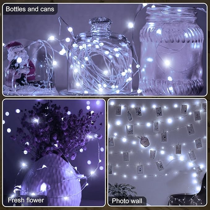 Aogist 24 Pack Fairy Lights 3 Modes 7ft 20 LED Waterproof,Battery Operated Silver Wire Firefly Starry Moon Mini String Lights for Mason Jars Christmas DIY Crafts Wedding Party Bedroom,White