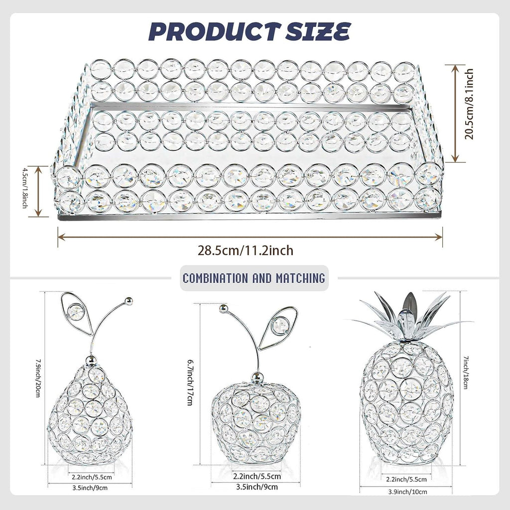 Elegant Decorative Trays & Crystal Fruit 4-Piece Set, Crystal Tea Light Holder - Wedding Centerpieces for Holidays, Home Table Decorations, Fruit Displays and Candle Holders (Silver, Set of Four)
