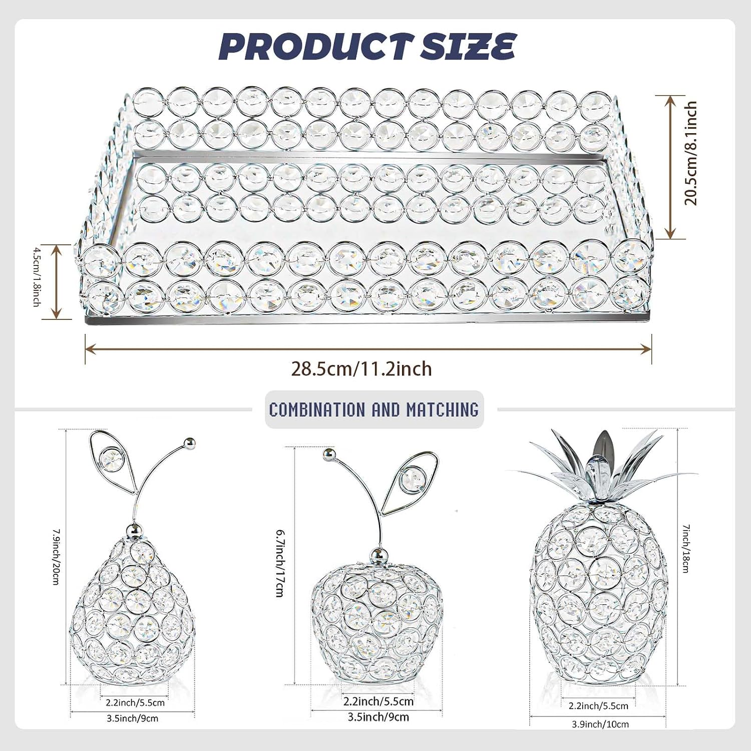 Elegant Decorative Trays & Crystal Fruit 4-Piece Set, Crystal Tea Light Holder - Wedding Centerpieces for Holidays, Home Table Decorations, Fruit Displays and Candle Holders (Silver, Set of Four)