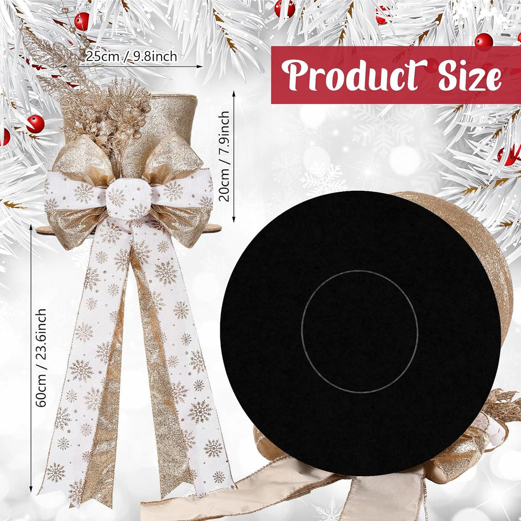 Poen Christmas Tree Topper Hat Shiny Sequins Top Hat with Bow Lengthened Ribbon Tree Topper Santa Christmas Decorations for Xmas Gift Ideas Holiday Winter Party Ornament Supplies(Gold)
