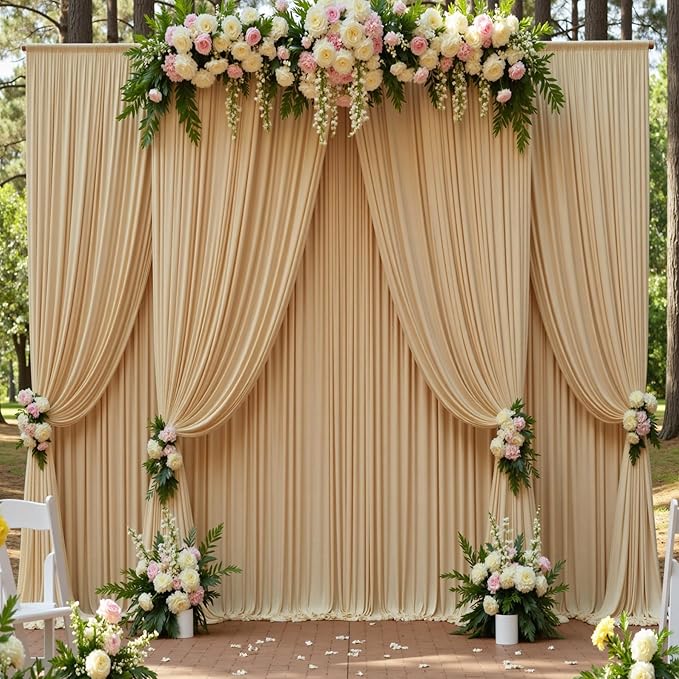 20ft x 15ft Beige Wrinkle Free Backdrop Curtains for Parties,Silky Polyester Fabric Wedding Ceiling Drapes, 4 Panels 15ft Photo Back Drop Drapes for Baby Shower Photography Stage Background Cloth