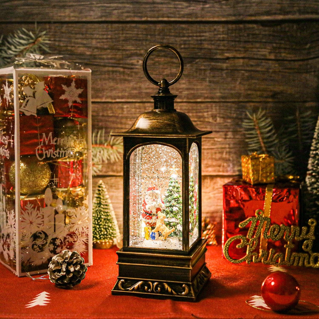 Snow Globe Christmas with Timer, Santa Claus Decoration LED Lantern with Glitter Great and Home Decoration