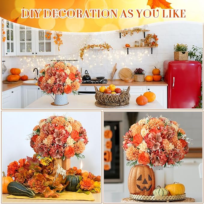 Tigeen Artificial Flowers Artificial Peonies Silk Flowers Faux Peony Fake Peony Silk Hydrangea Bouquet for Wedding Table Centerpiece Floral Vase Decor (Bright Orange,12 Bundles)