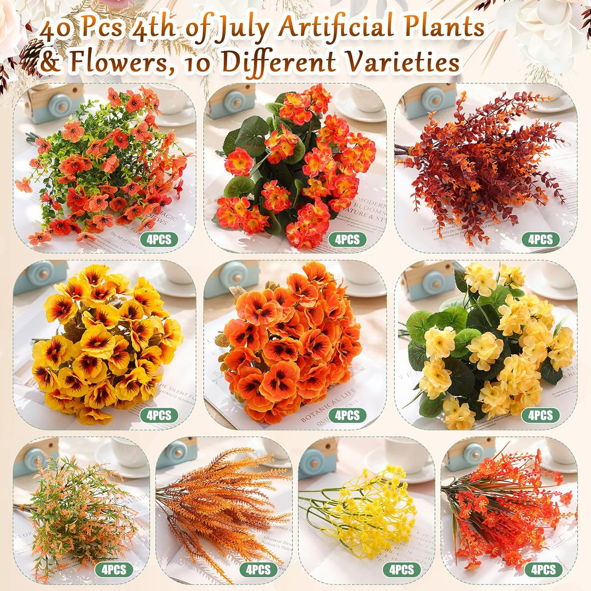 thiccywoov 40 bundles fall artificial flowers for outdoor, close-up detail
