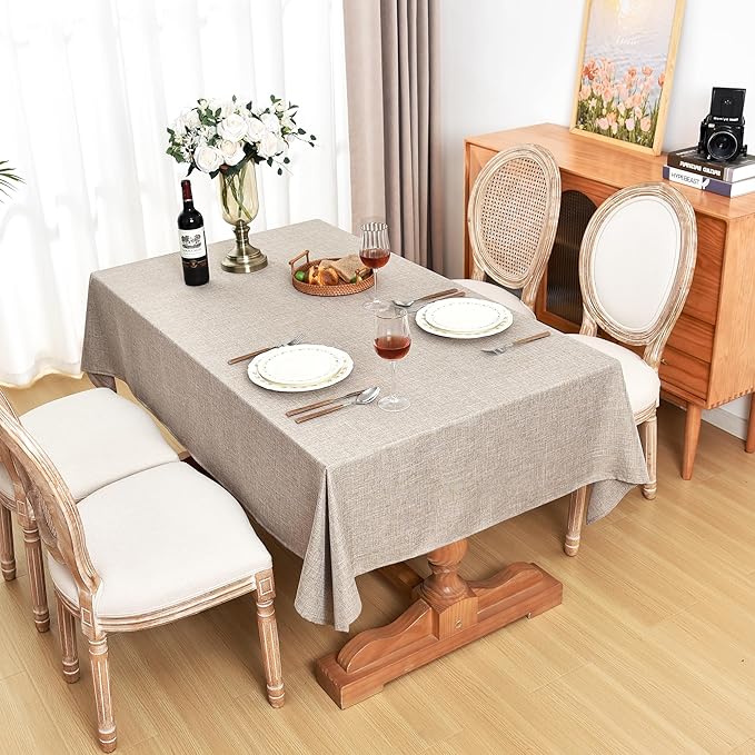 Fitable Faux Linen Tablecloths Rectangle 60 x 120 Inch - 6 Pack Neutral Table Clothes for 8 Foot Tables, Nature Faux Burlap Table Covers for Wedding, Party, Farmhouse, Banquet, Buffet
