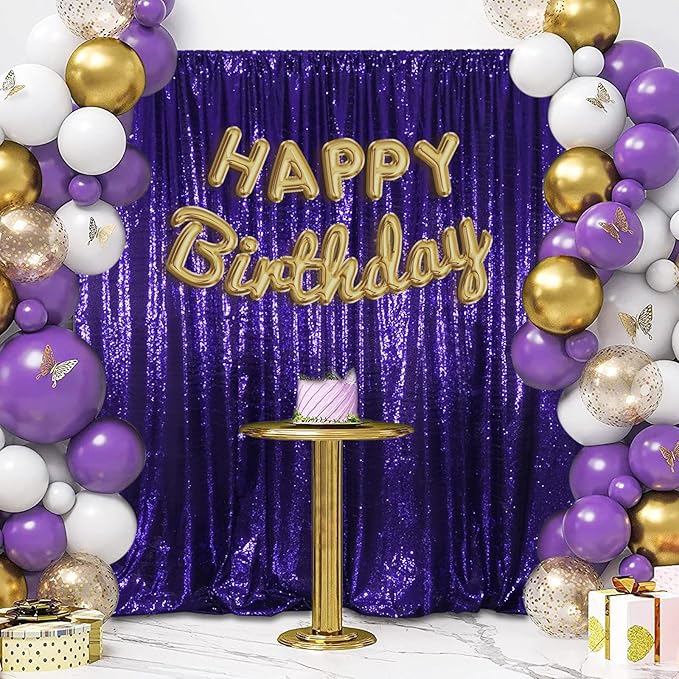 SquarePie Sequin Backdrop LessTransparent Background Sparkly Curtain for Wedding Halloween Party 4FT x 7FT Purple