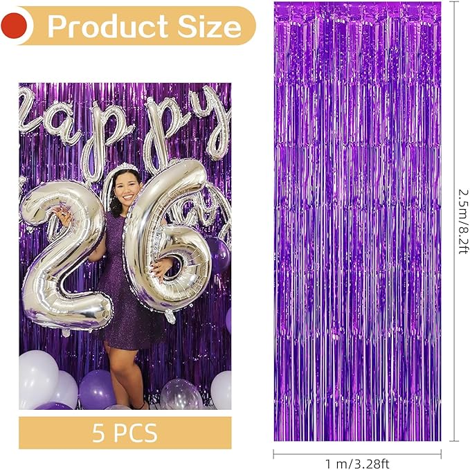 10 Pack Purple Backdrop Curtain 3.2ft x 8.2ft Metallic Tinsel Foil Fringe Curtains Photo Booth Background for Birthday Party Decoration Baby Shower Engagement Wedding Christmas Decoration (Purple)