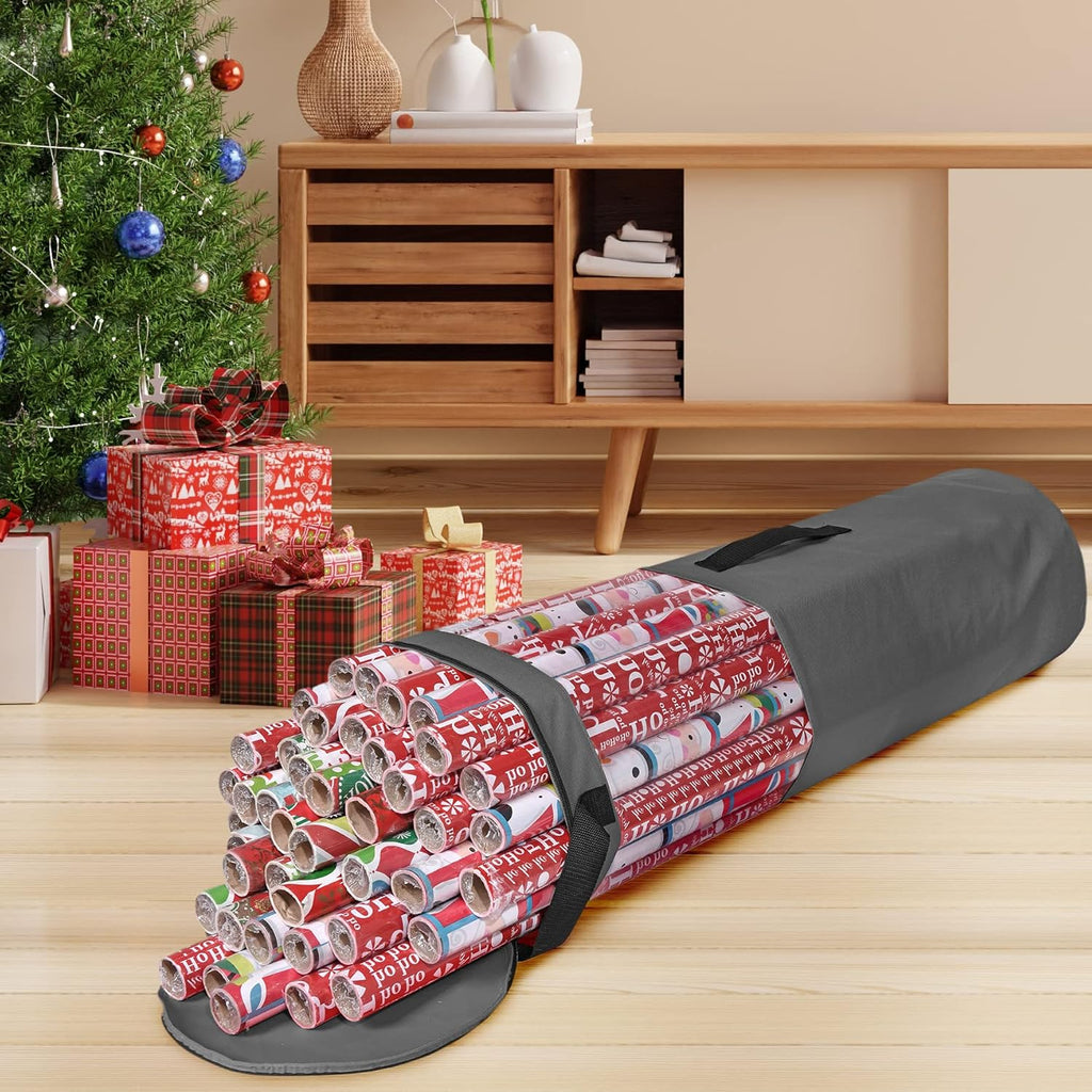 Wrapping Paper Storage Bag | Wrapping Paper Organizer Under Bed for Storing Multiple Rolls of Gift Wrap, 42” Length Container Constructed of Durable 600D Oxford Material (Gray)