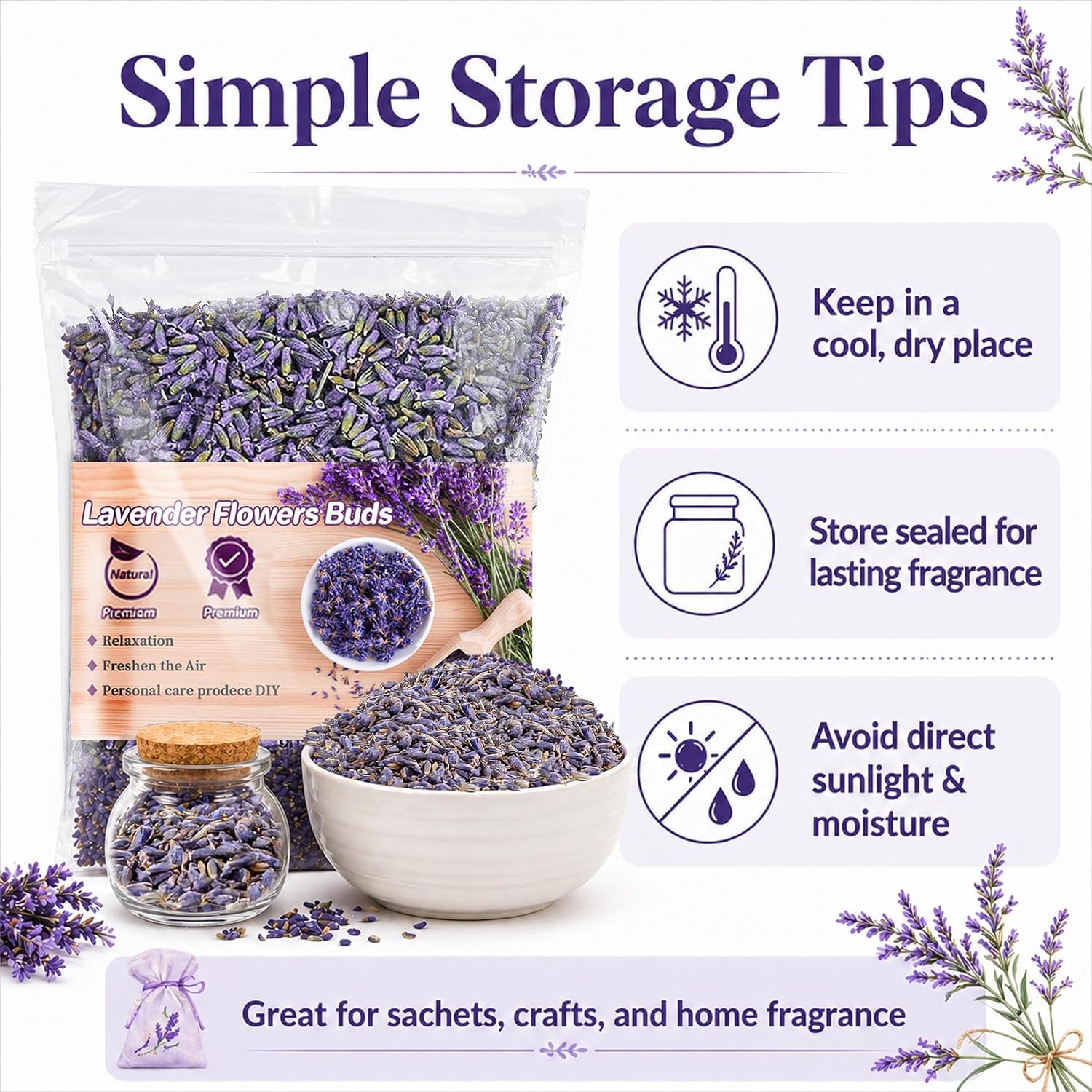 Sukh 3oz Dried Lavender Flowers - Make Sachets for Drawers and Closets | Lavender Buds for DIY Crafts, Bath Salts, Candles, Soap Making| Car Potpourri, Meditation| Wedding, Birthday, Bridal Shower