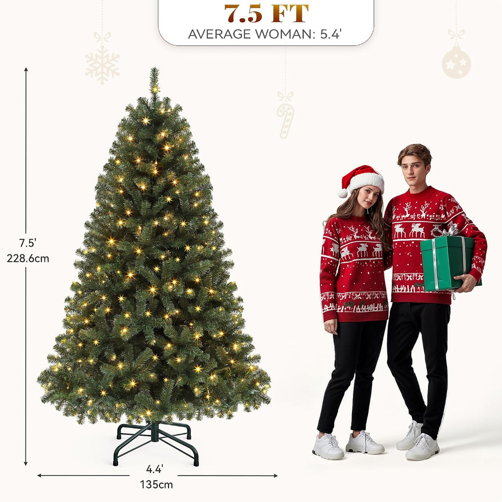 yitahome prelit green christmas tree 7.5ft with remote, front angle view