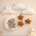 Chumia 7 Pcs Teddy Bear Nursery Wall Decor Boho Nursery Wall Art with Clouds Moon Star Soft Baby Room Decor Gender Neutral for Bedroom Decoration