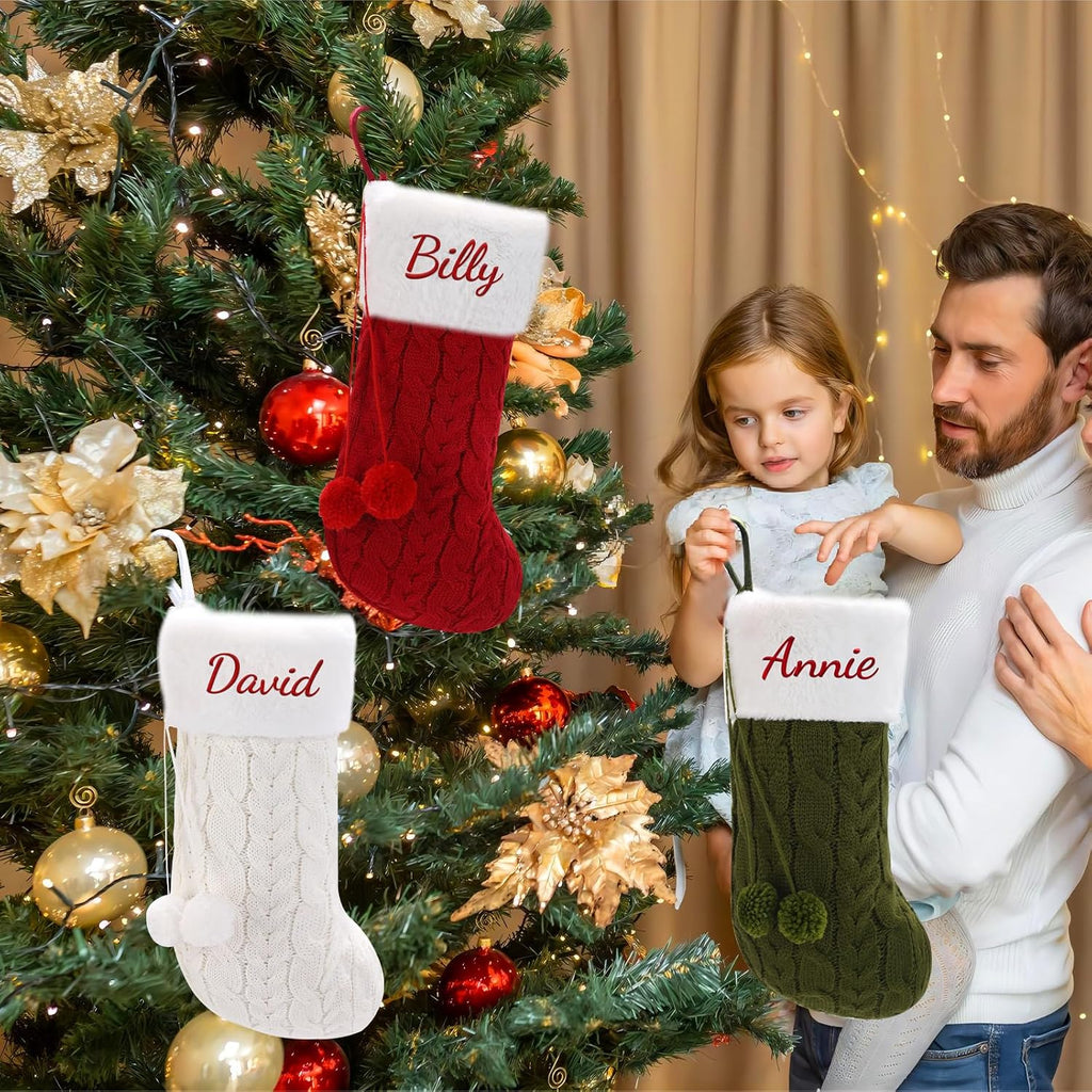 Personalized Christmas Stocking - 16-Inch Christmas Stockings with Names - Festive Needlepoint Xmas Stocking for Holiday Christmas Party Family Decor- Unique (1 pcs)
