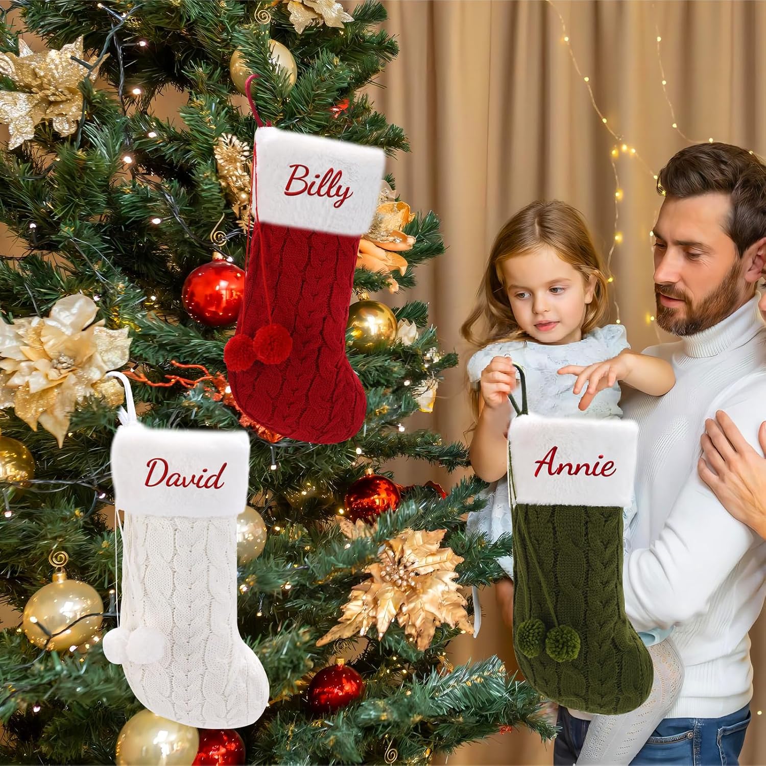 Personalized Christmas Stocking - 16-Inch Christmas Stockings with Names - Festive Needlepoint Xmas Stocking for Holiday Christmas Party Family Decor- Unique (1 pcs)
