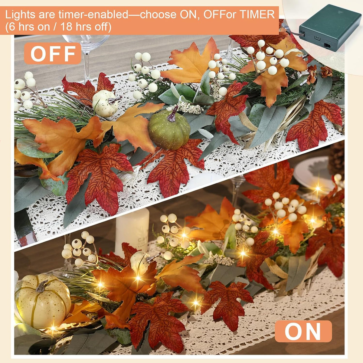 realistic fall garland for mantle 6 ft fall on a desk or shelf