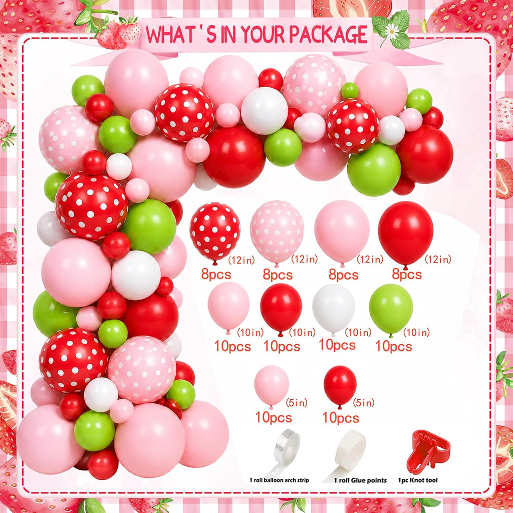 Strawberry first Birthday Decorations for Girls Berry Sweet One Strawberry 1st Birthday Decor Party Supplies include Photo Banner Highchair Banner Crown Balloon Boxes Backdrop Tableware Set