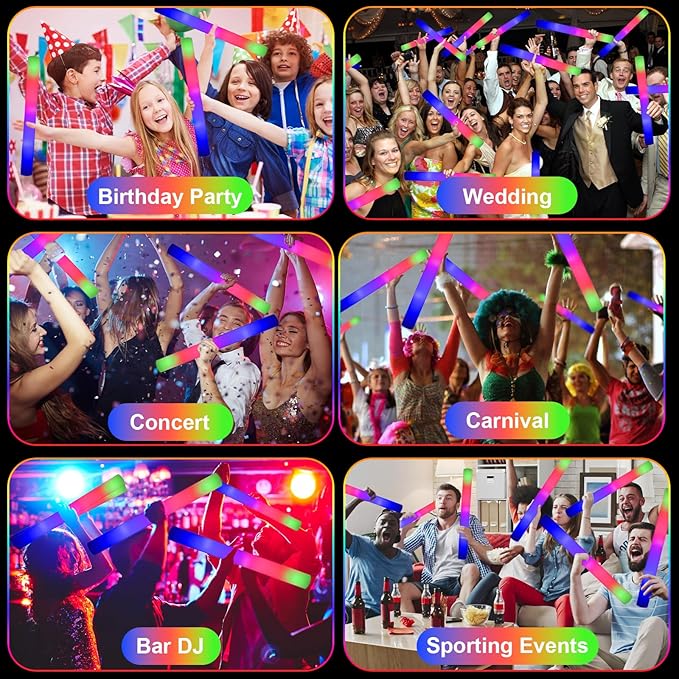 EXCECAR 45PCS Foam Glow Sticks, LED Light Up Foam Sticks with 3 Modes Flashing Changing, Glowing in The Dark for Event Party Wedding Halloween Christmas Concert Supplies
