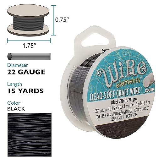 The Beadsmith Wire Elements Craft Wire – Tarnish Resistant, Soft Temper, Round, Black Color – 0.64mm, 22 Gauge, 15 Yard Spool – Jewelry Making, Wire Wrapping, Floral, & Other DIY Crafts