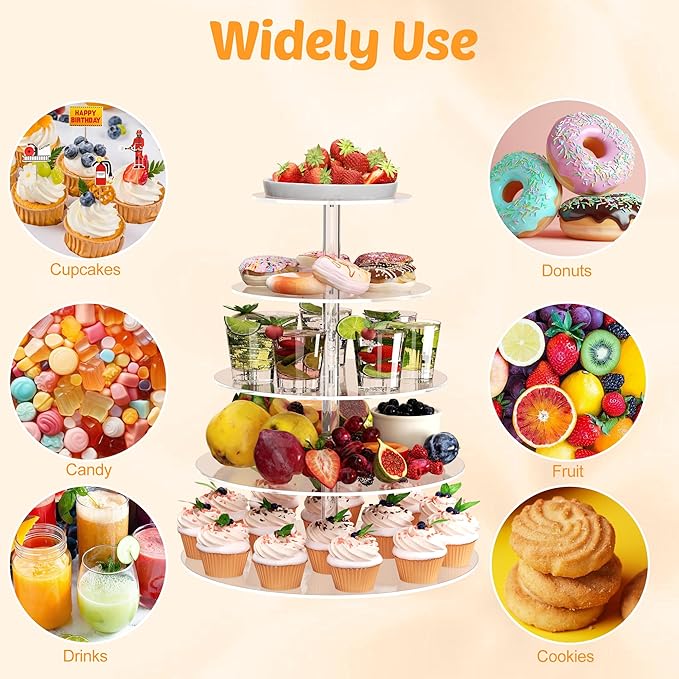 weddingwish 5 Tier Round Cupcake Stand for 50 Cupcakes, Acrylic Cupcake Display Stand, Clear Cupcake Tier Stand, Cupcake Holder Stand for Birthday Party Baby Shower