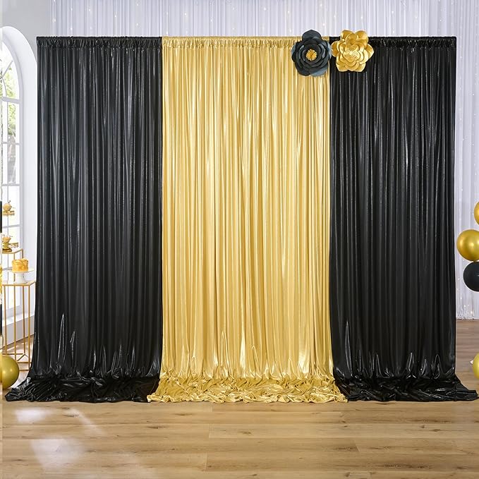 10x10 ft Wrinkle Free Black Sequin Backdrop Curtain for Parties,Thick Not Fall Glitter Wedding Drapes Backdrop,2 Panels 5x10ft Shimmer Photo Wall Back Drop Cloth for Birthday Photography Background