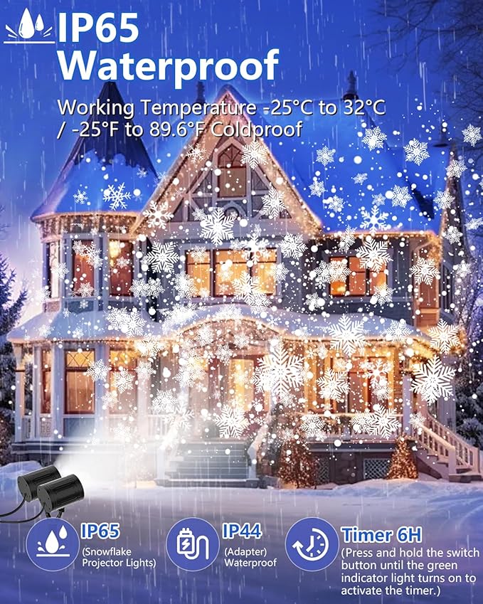 Christmas Snowflake Projector Lights Outdoor, 2025 Upgraded Double Head, 360° Rotating, IP65 Waterproof, Timer Function - Holiday, Party, Christmas Decorations & Gifts for Yard, Garden, Indoor