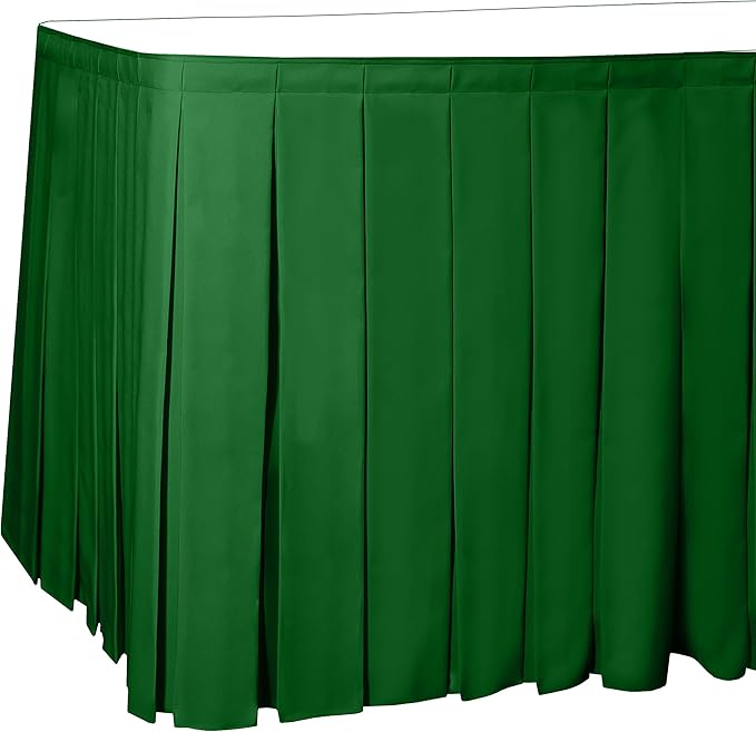 Ultimate Textile Pleat Polyester Fabric Table Skirt - Machine Washable Flame Resistant with Clips for Events, Weddings & Trade Shows, Cut & Sewn in Paterson, NJ - Emerald, 21' Box Pleat
