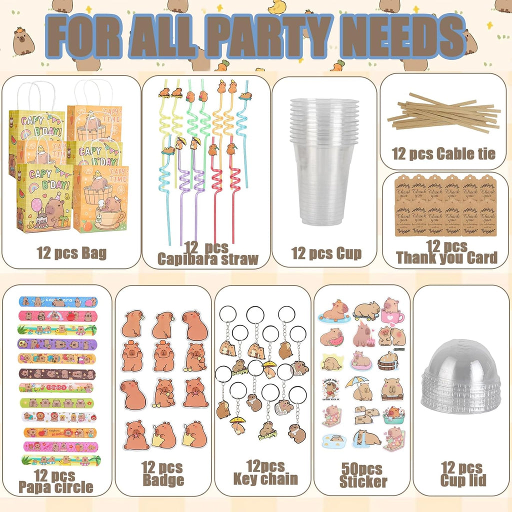 158 PCS Capybara Party Favors,Birthday Supplies, Team Gifts, Classroom Gift Rewards,Suitable Capybara Party Favors for 12, Capybara-Themed Decorations (Capybara)