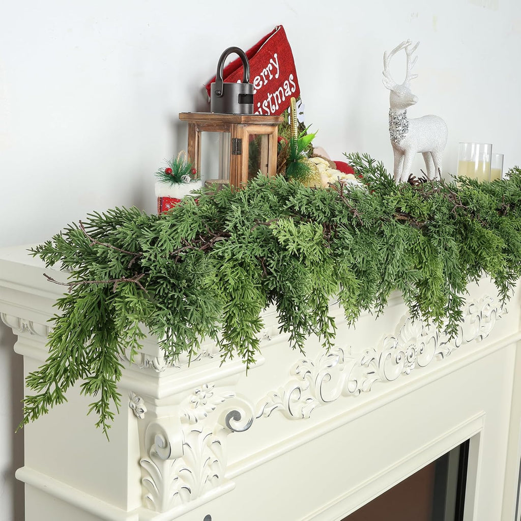 artgar 6 ft christmas cedar garland - realistic shown in use