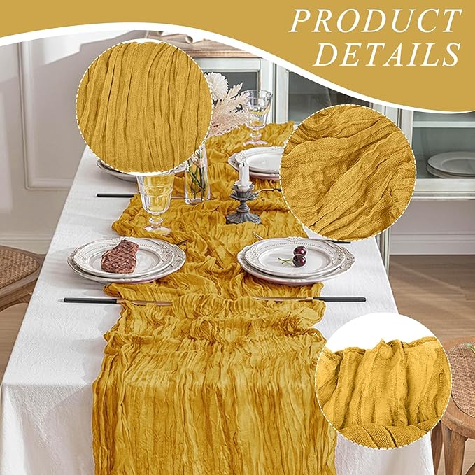 2 Pack Cheesecloth Table Runner 10Ft Christmas Gauze Boho Table Runners for Wedding Decor Bridal Shower Decorations Baby Shower Party(35" x 120")