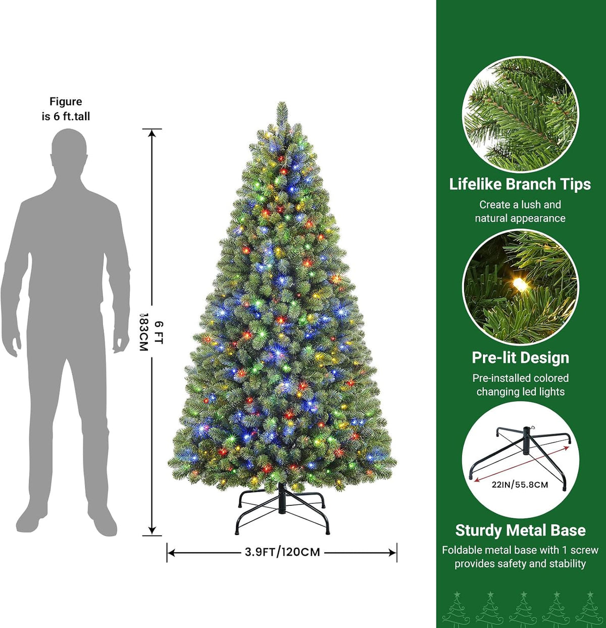shareconn 6.5ft prelit premium artificial classic spruce christmas shown in use