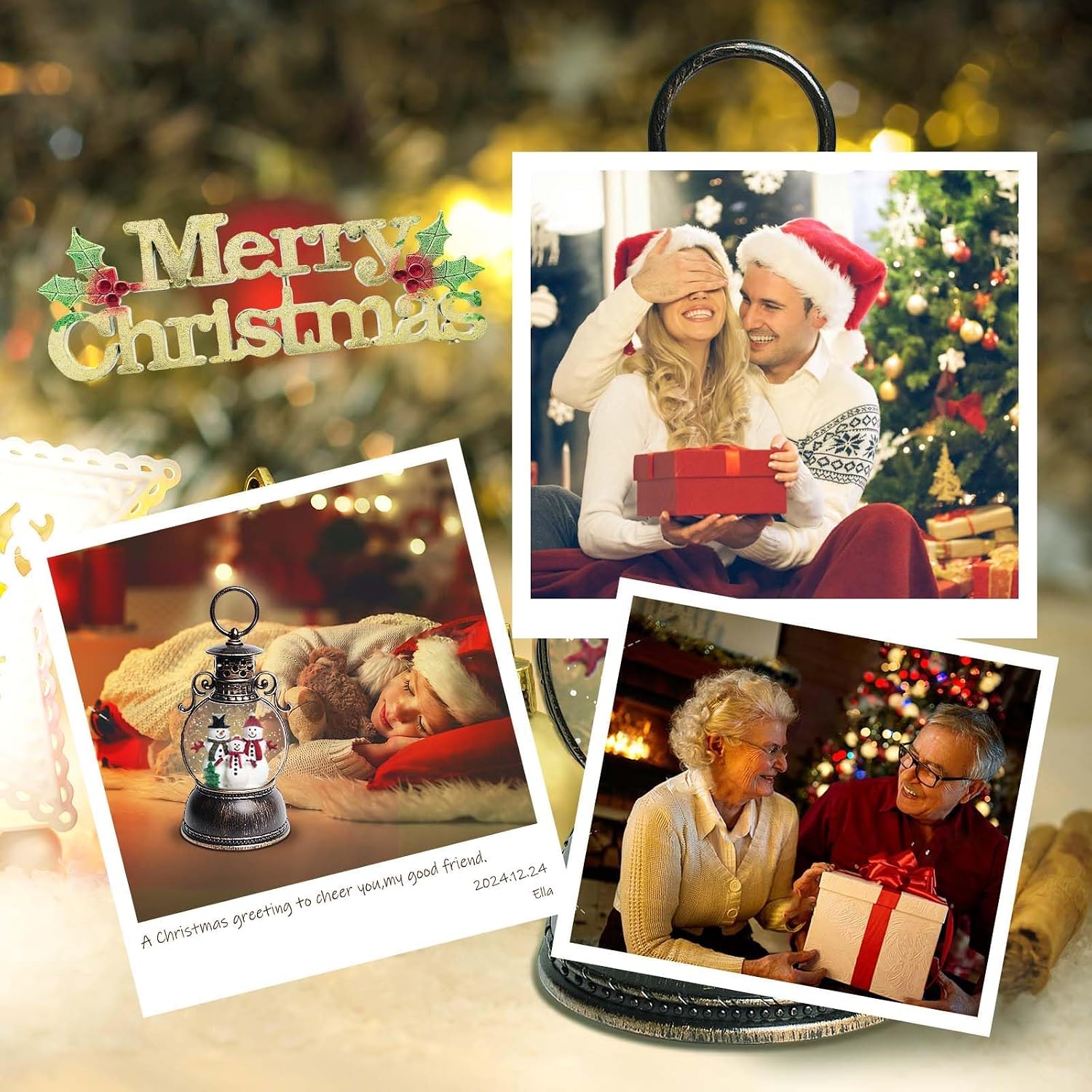 Christmas Snow Globes, Christmas Snowman Snow Globes Lantern with 8 Songs, 6H Timer Battery & USB Powered Glitter Music Box for Christmas Table Decorations Home Decor