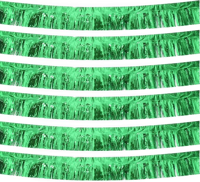Green Foil Fringe Garland 10FT 6packs, Metallic Foil Tinsel Fringe Banners for Parade Float Decorations Wedding, Birthday Party Graduation (six Green)