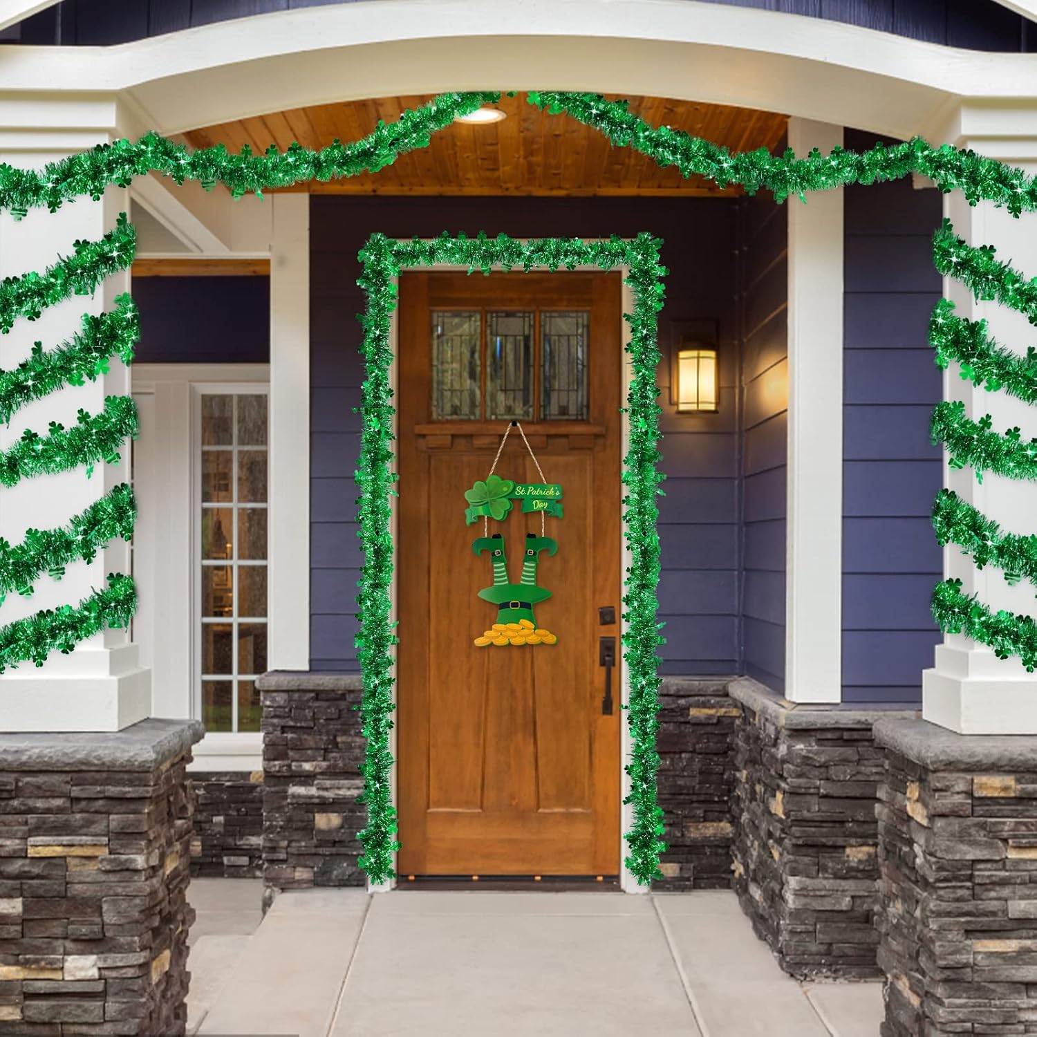 TURNMEON 3 Pack Total 49.2 Ft St. Patrick's Day Shamrock Tinsel Garland Decor Green Clover Metallic Streamers St Patricks Day Decorations Indoor Outdoor Home Irish Party Supplies, Each 16.4 Ft by 4.3"