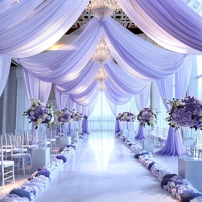 Wedding Arch Draping Fabric,1 Panel 18FT Purple Sheer Chiffon Curtain Drapes 6 Yards for Wedding Ceremony Birthday Party Decoration